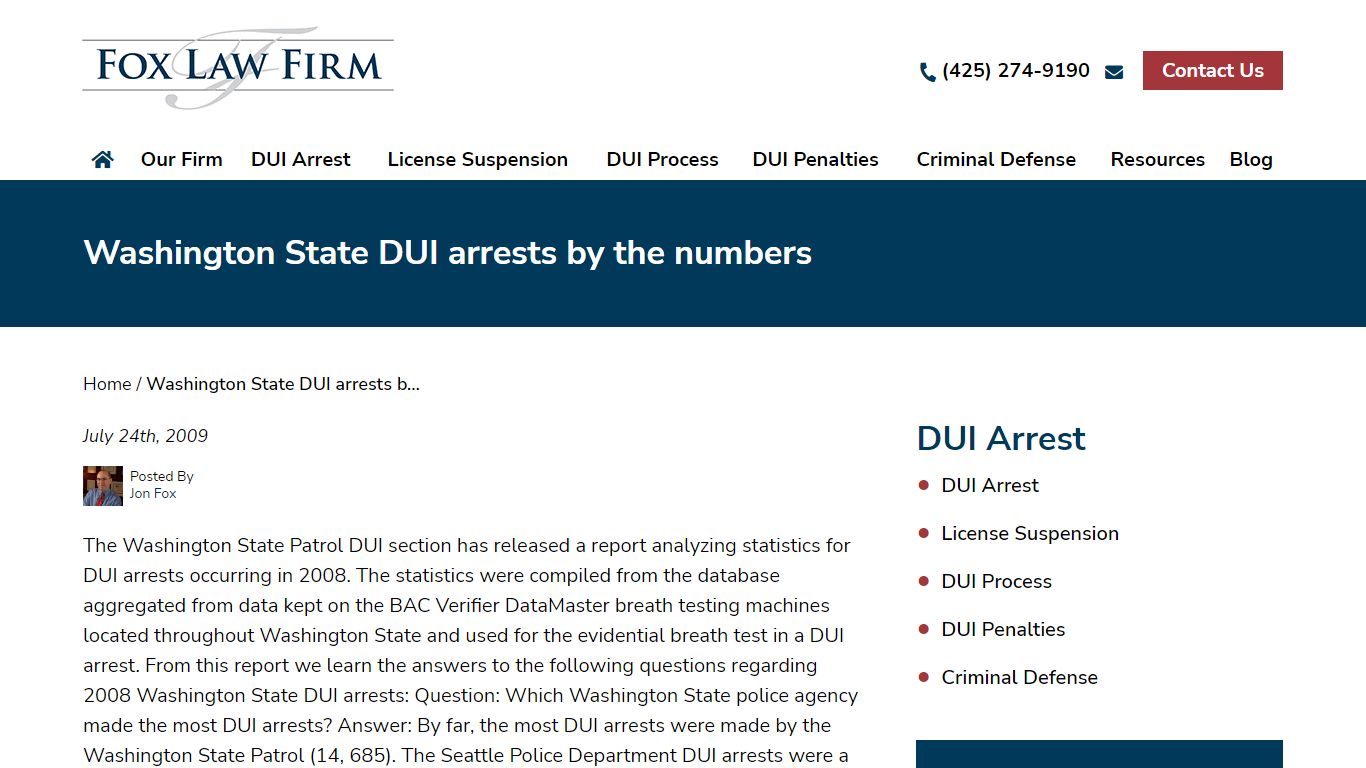 Washington State DUI arrests by the numbers - Fox Law Firm